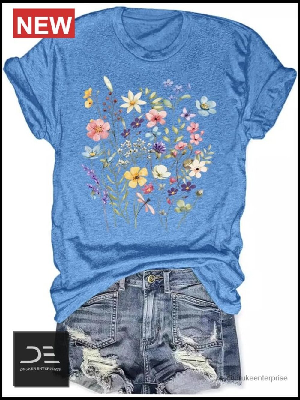 Boho Wildflower Graphic Loose Tee - Vintage Floral Short Sleeve T-Shirt